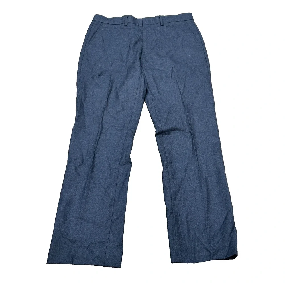 J.Crew Mens Navy Blue Wool Straight Leg Flat Front Bowery Dress Pants Size 32x30